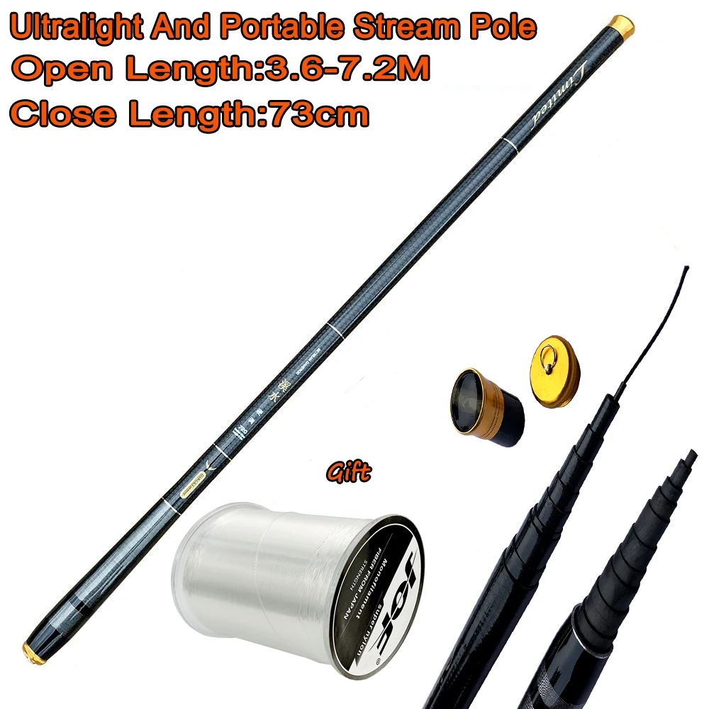 

Telescopic Fishing Rod Ultra Stream Fishing Rod 3.6-7.2m Hand Pole Hard Portable Travel Fish Tool With Line Pesca Accessories