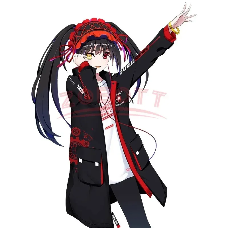 Sky05 DATE A LIVE Tokisaki Kurumi سترات خارجية كوسبلاي ملابس خروج مقاومة للماء كبيرة الحجم للخريف بقلنسوة Harajuku Windbreake99Ji *
