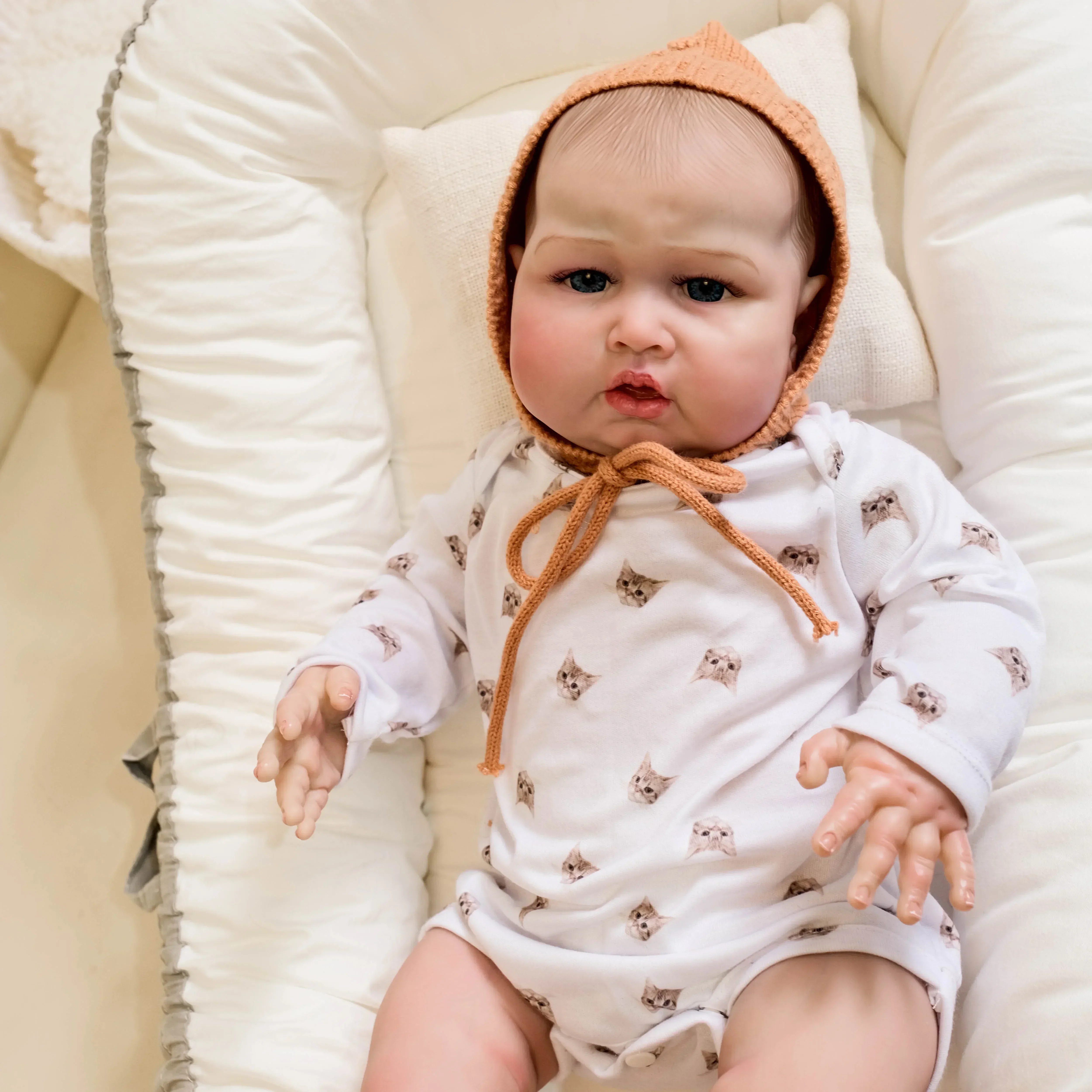 24 inch blauwe mus doek lichaam herboren pop peuter pasgeboren baby handgeschilderd haar levensechte zachte aanraking 3D huidkunst pop