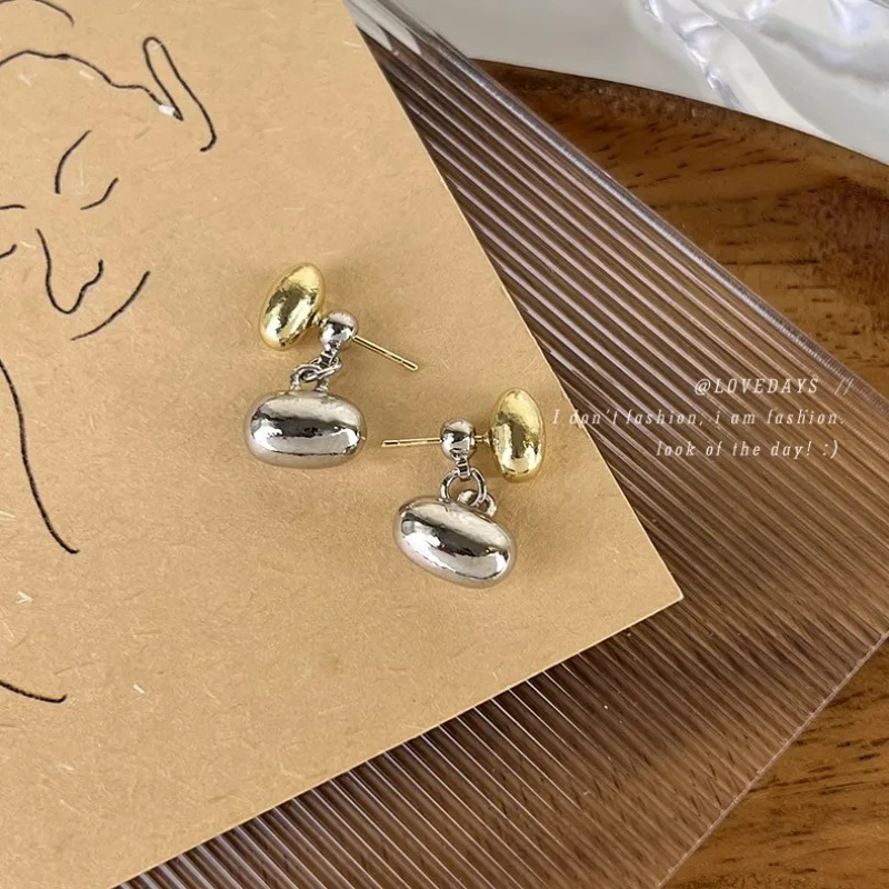 Two Way Wear Oval Metal Bead Stud Earrings Unique Design Small Delicate Daily Party Office Accessory for Women Comfortable Hold