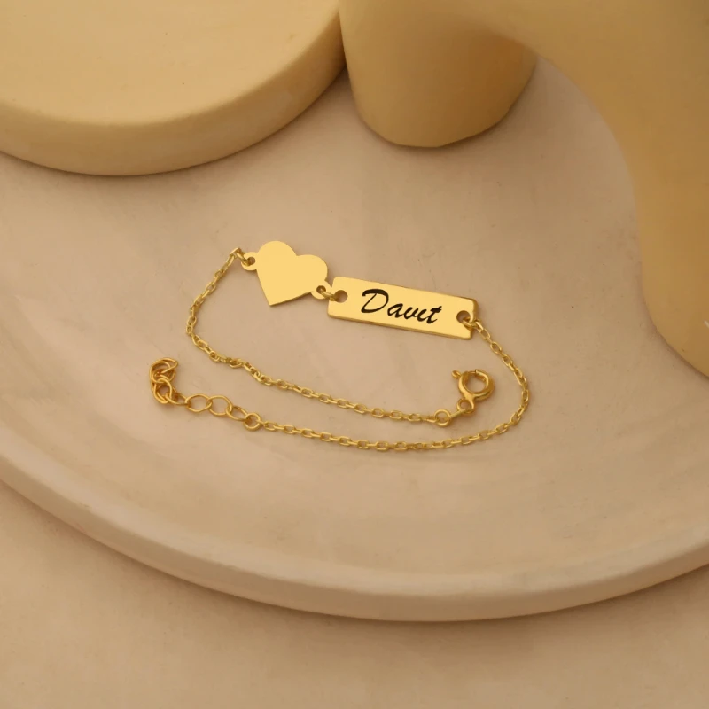 Customized Name Heart Bracelet Personalized Stainless Steel Letter Bracelet Birthday Gift