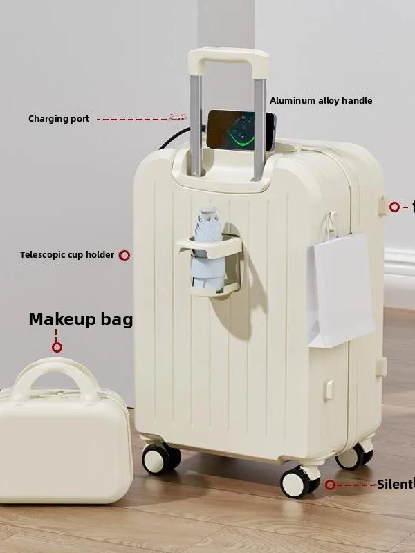 2026年新型多機能フレッシュスタイル女性用トラベルスーツケース、静音ホイールとコンビネーションロック付きアルミ合金ハンドル