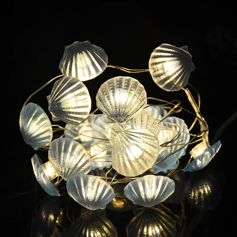 2M Ocean Theme Party Led String Lights Decoration Seahorse Shell Conch Fairy Garland Lights Birthday Party Home Decor Kids Favor