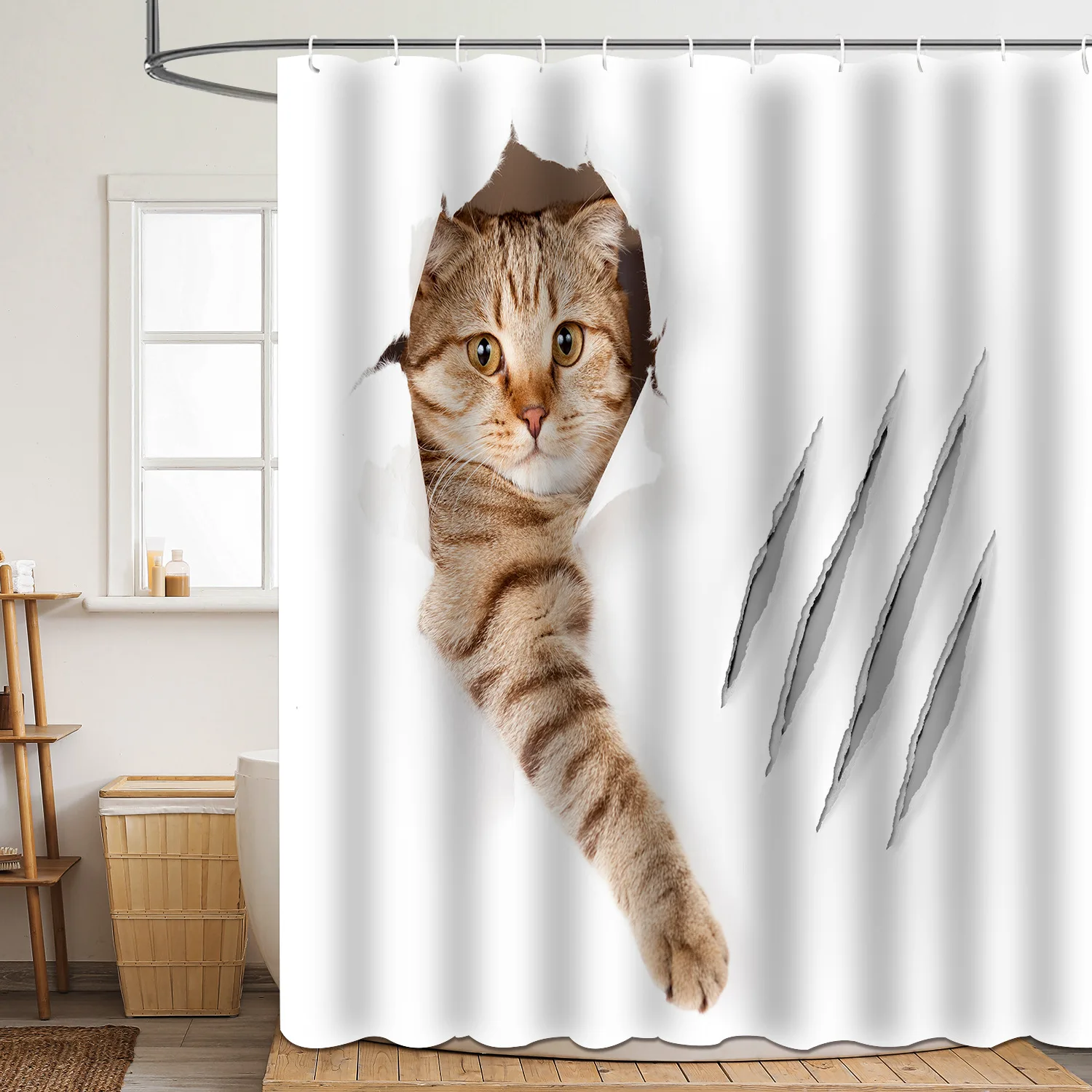 

Занавеска для душа VIKAMA с принтом игривого кота, водонепроницаемая и устойчивая к плесени занавеска для душа для перегородки в ванной комнате, домашний декор