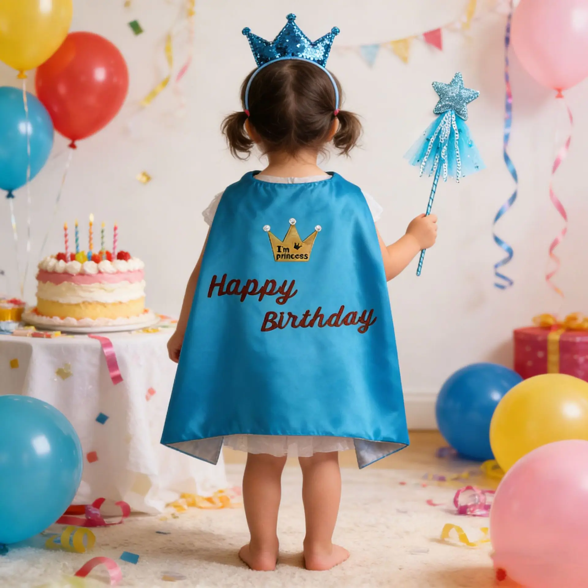 3-Piece Baby Birthday Dress-Up Set: Crown Headband, Fairy Wand & Cape, Kids Party Photo Props for Celebrations