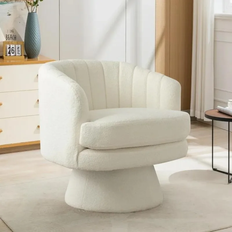 Ebello Swivel Accent Chair, Modern Cozy Lambswool Accent Chair, Comfy Round Armchiars, 360 Degree Swivel Barrel Chairs