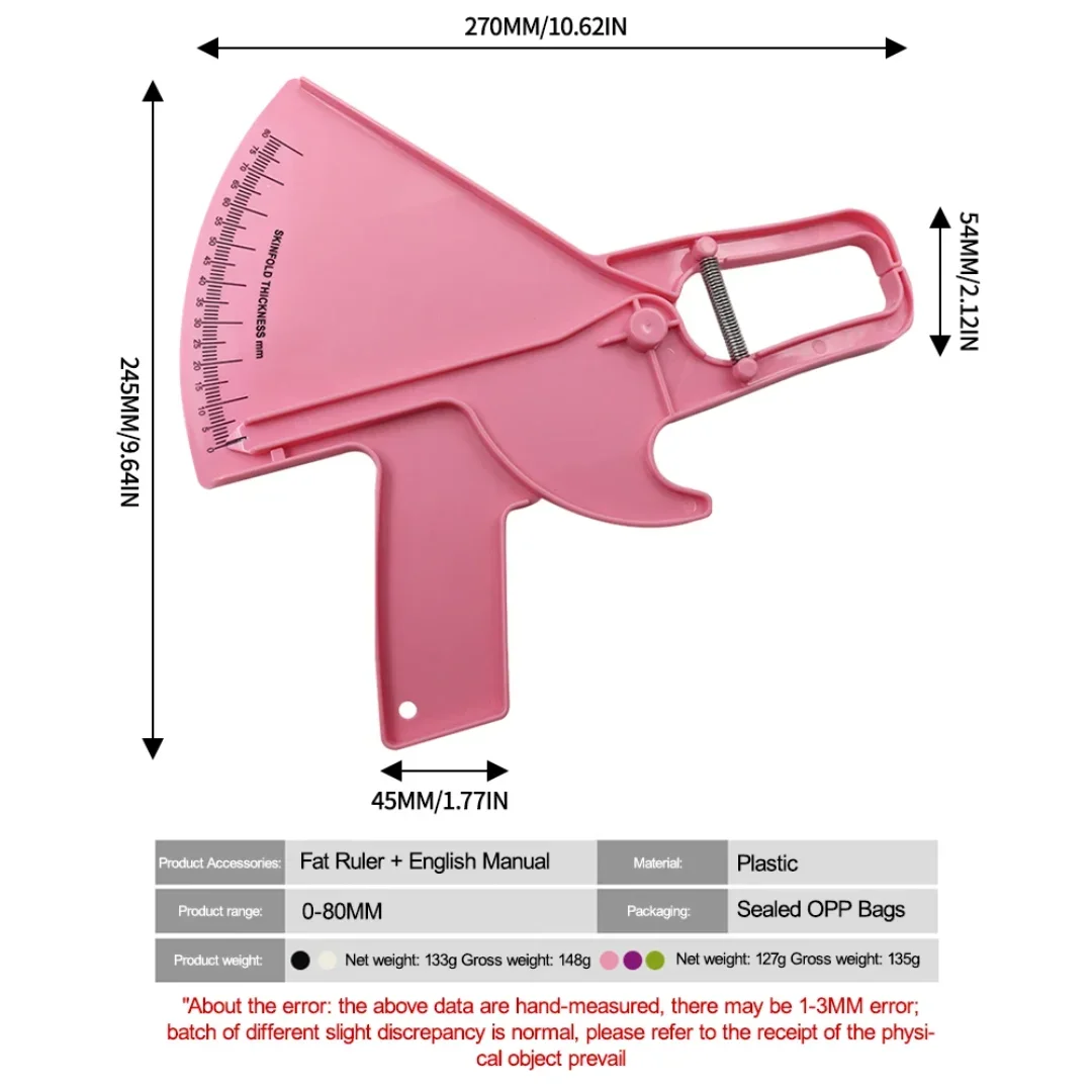 0-80mm Body Fat Measure Tester  Caliper Clamp Shaped Ruler Skinfold Test Instrument Measuring Tape Measuring Tool
