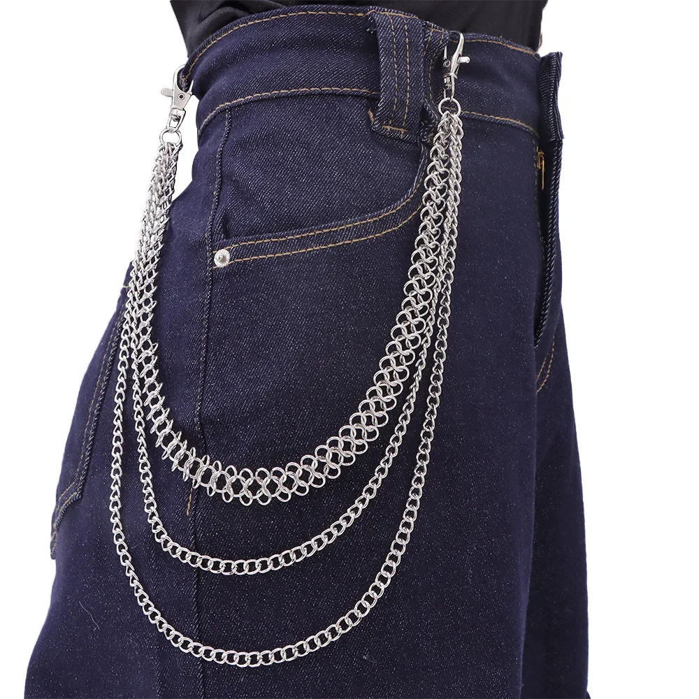 Punk Metal Multi layer pants chain for Men Women New Hip Hop Silver Color Jeans Waist Chain Party Jewelry Accessories