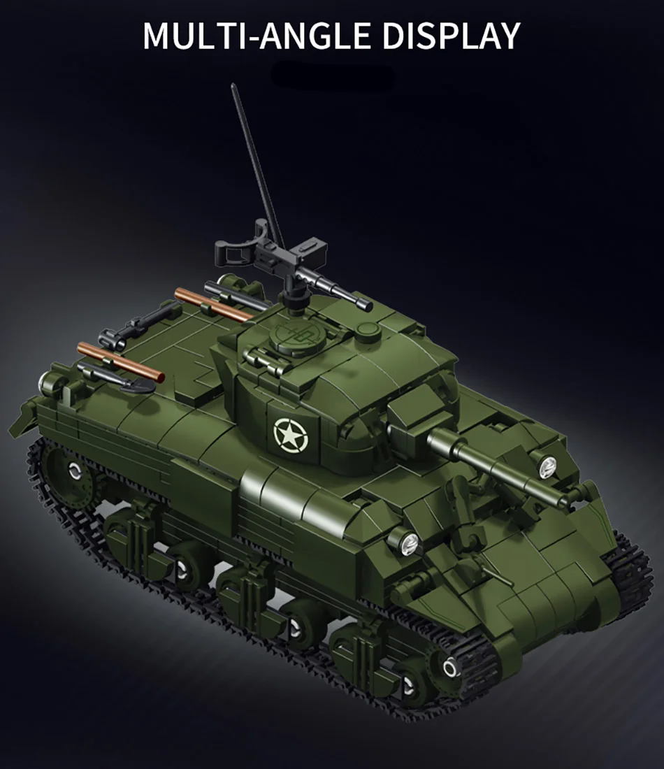World Military War Ⅱ Sherman M4A1 Medium Tank Building Blocks Set MOC USA M4 Main Battle Tank Bricks Toys For Adult Gifts