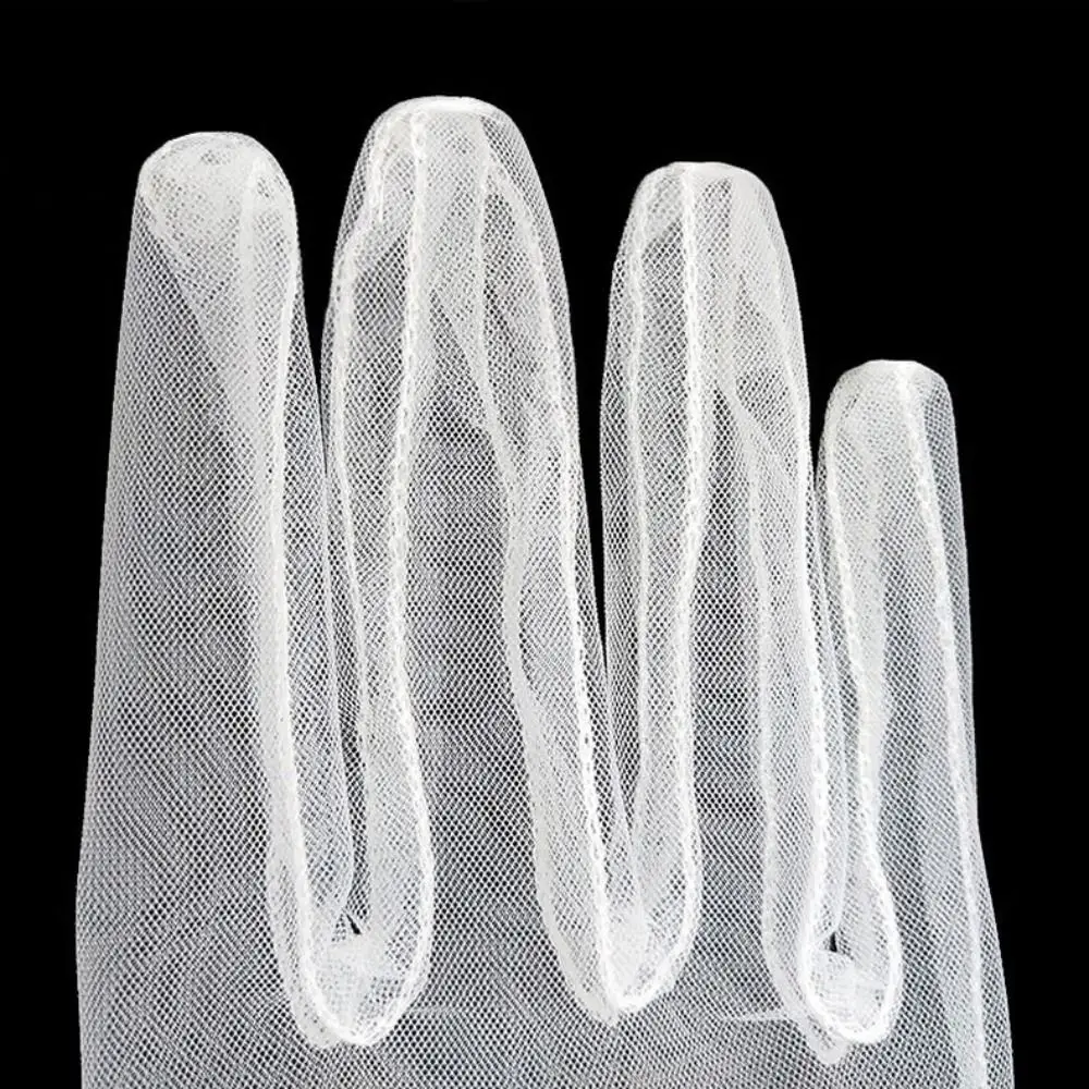 Simple Solid Color Bridal Gloves Mesh Thin Lace Hand Covers Elastic Transparent Stage Performance Gloves Wedding Ceremony