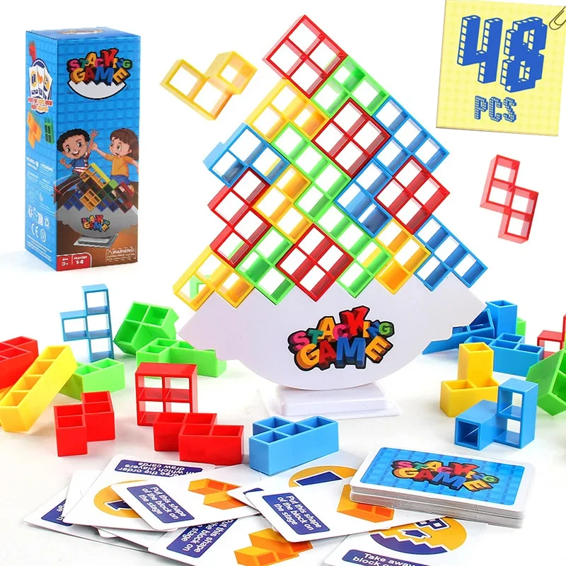 48 Blocks Building Block Brick Toy Stacking Block Tetra Tower Balance Game Puzzle Board Swing High Russian Stack Kid Desktop Toy