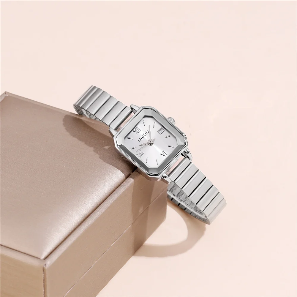 fashion simple rectangle dial silver steel band quartz women watch