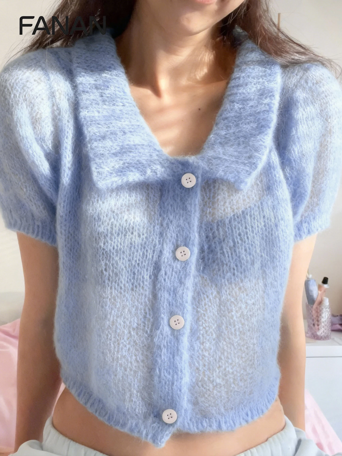 

New Autumn, Spring, and Summer Niche Knit Cardigan for Women, Designed in a Lazy Style, Blue Fitted Round-Neck Cardigan, Casual and Elegant Autumn/Winter Coat, Basic Versatile Style for Urban Commuting, Stylish and Fashionable Casual Resort Style, Designe