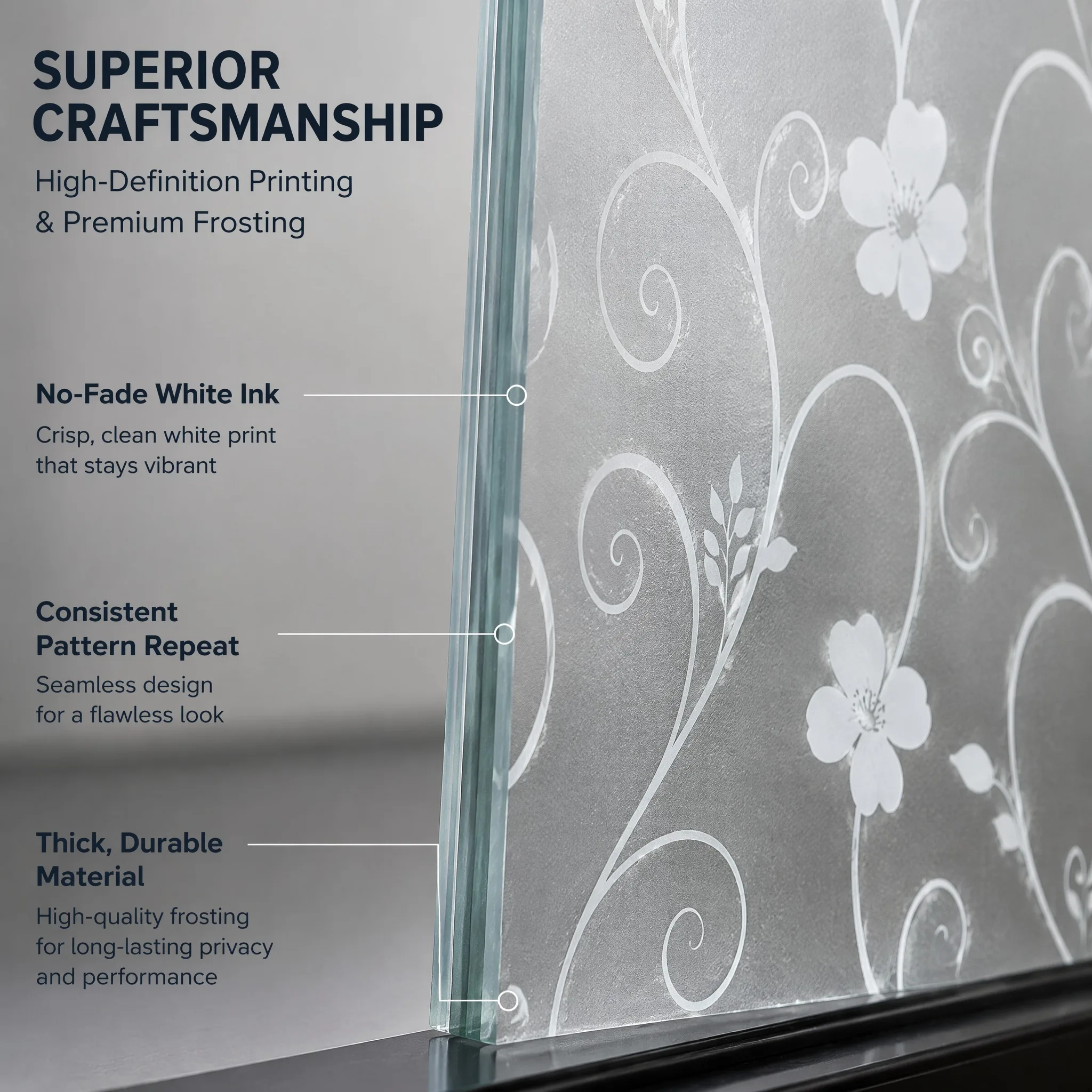 Self-Adhesive Curly Vine Flower Frosted Window Film, Waterproof UV Block Removable No Residue Floral Privacy Glass Sticker for B