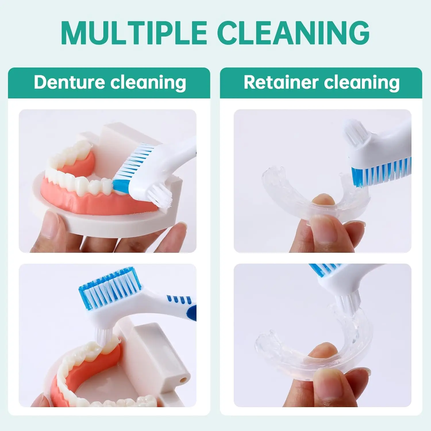 مجموعة فرش أسنان مكونة من 24 قطعة للأسنان الصناعية، فرشاة أسنان لتنظيف أسنان مزدوجة الجوانب بشعيرات ناعمة ومريحة مضادة للانزلاق
