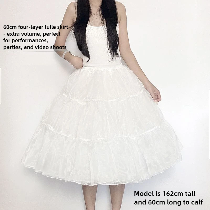 Mid-Length Lolita Petticoat 60cm 70cm 80cm - Boneless Soft Mesh Crinoline Violent Poof Underskirt with Skirt Extender for Hanfu