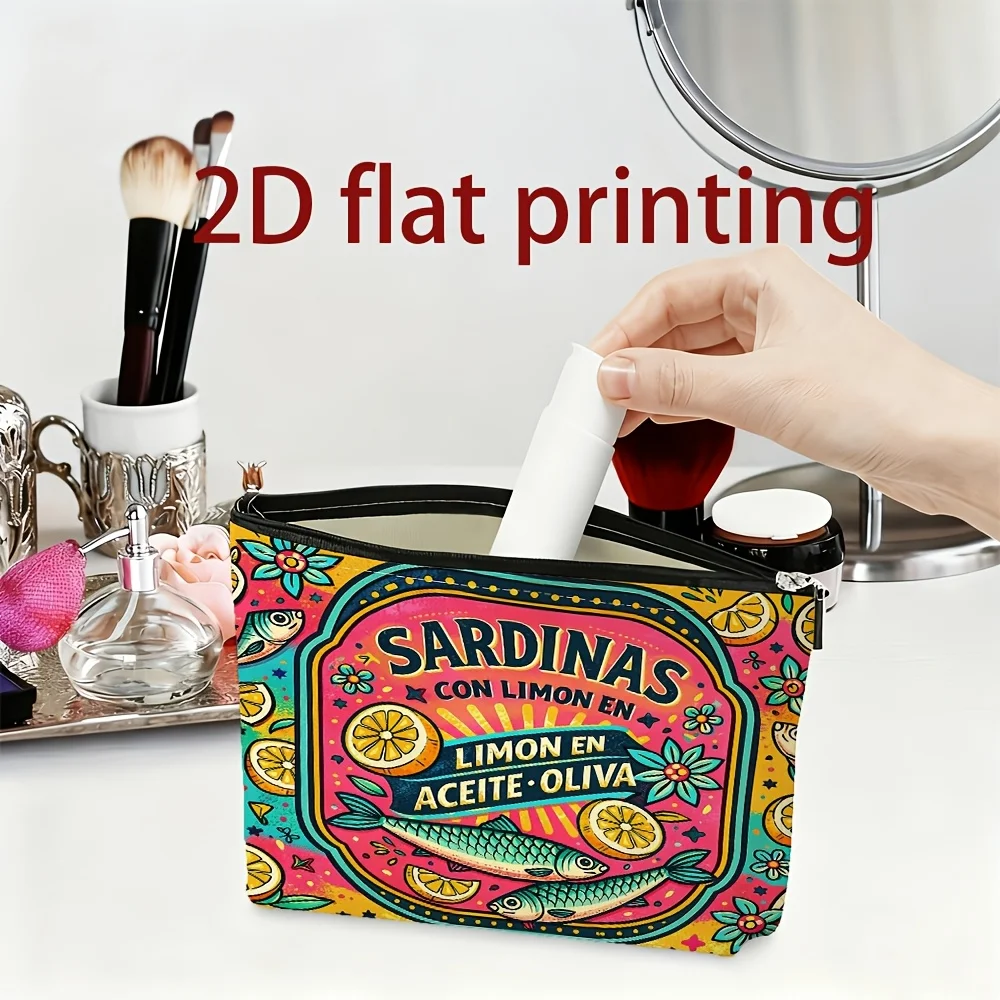 Canned Sardine Retro Theme Makeup Bag Fun Food Design Toiletry Bag Pencil Case Gift Bag Coin Purse Portable Travel Organizer