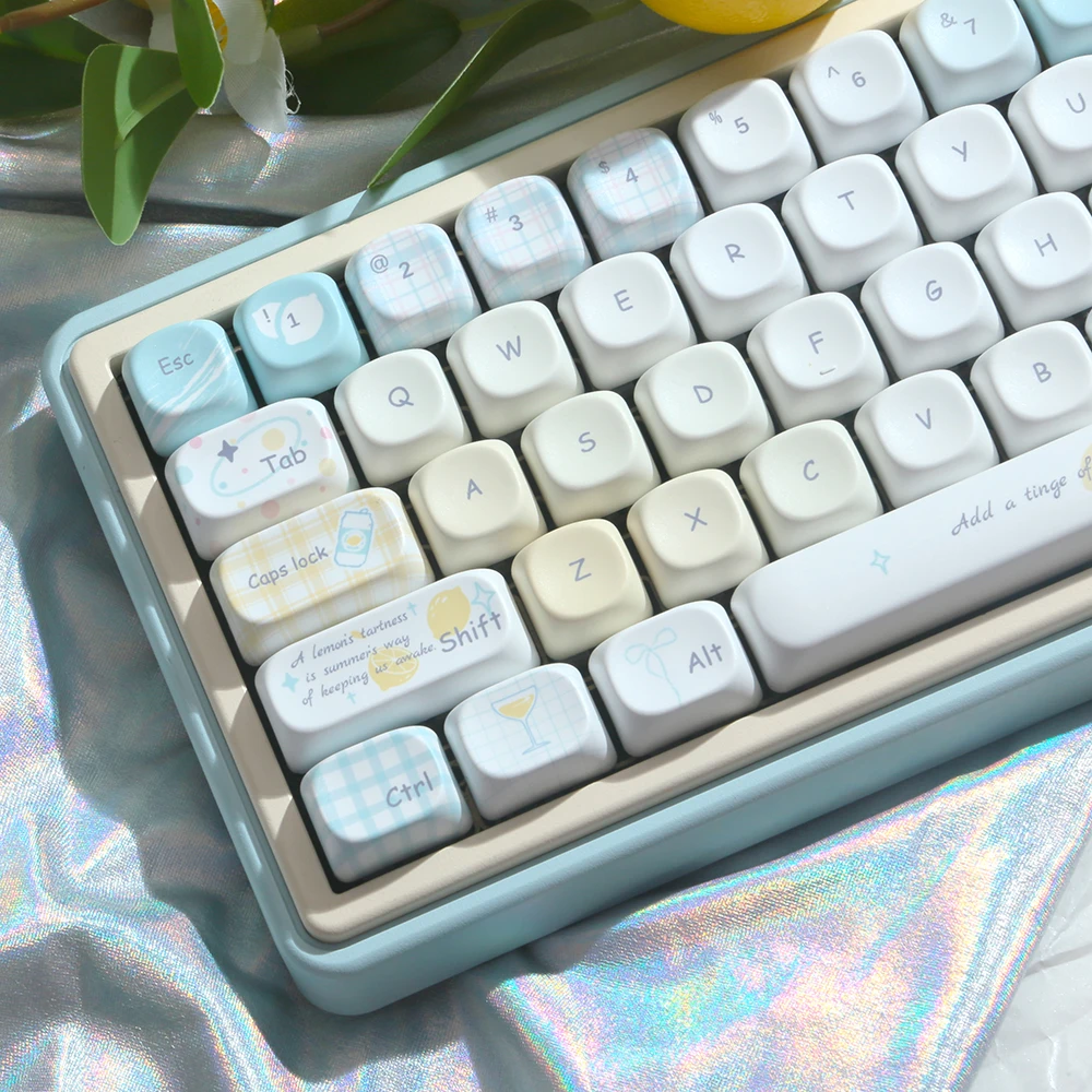 Summer Lemon Pastel Keycaps MOA Cherry Profile 129 Keys Cute PBT Keycaps Cherry MX Switch DIY Mechanical Keyboard Girls Gift