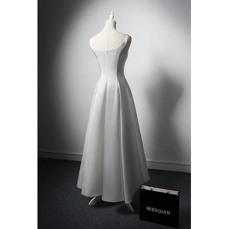 White Satin Long Prom Evening Dresses for Women Summer 2023 French Vintage Celebrity Hepburn Slim Cocktail Formal Black vestido