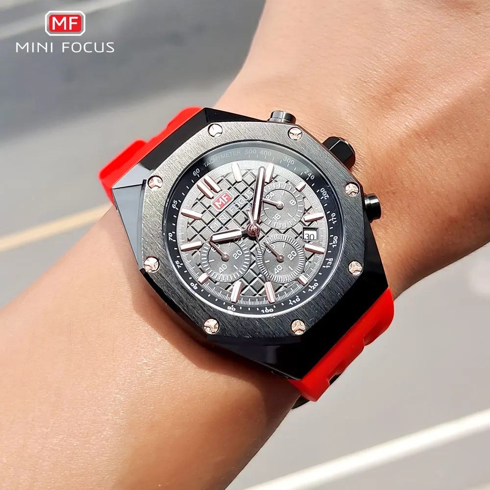 Imagem -02 - Mini Foco Masculino Relógios com Pulseira de Silicone Vermelho Moda Esporte Cronógrafo Relógio de Pulso de Quartzo com Data Automática Dupla 24 Horas 0417