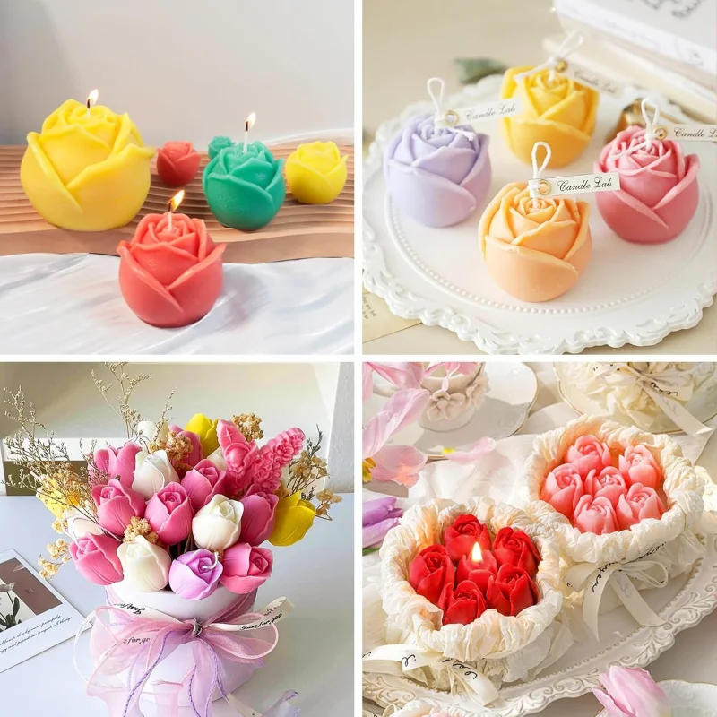 4Floral Silicone Mold Set - Peony、Rose、Tulip and rosebud design，ApplicableDIYCandle Making、Resin crafts and handmade floral proj