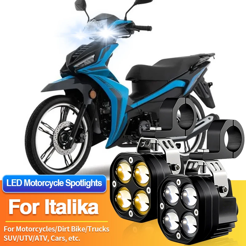 

1 Set Universal Motorcycles Headlight LED Fog Light Dual Color Spotlights for Italika BIT150/D125/DM200/DM250/DS150/DS150G/DT150