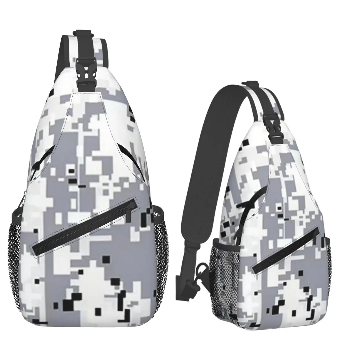 Black And White Camouflage Chest Bag Men Sling Crossbody Backpack Chest Bag Traveling Hiking Daypack Shoulder Bag