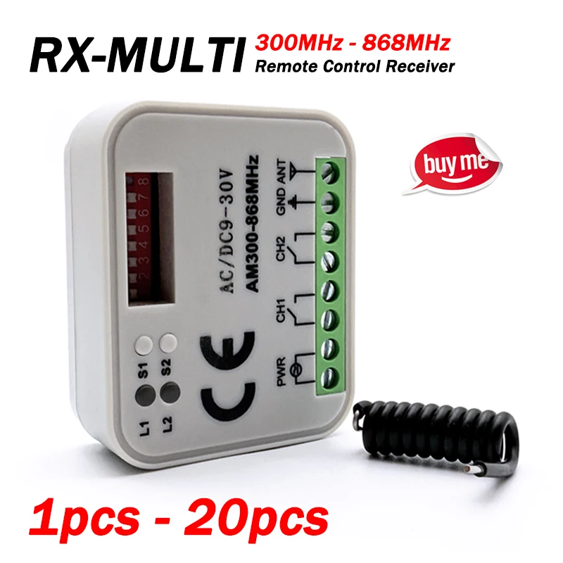 1-20個の新しいユニバーサルRX MULTI 300〜868 MHz 433mhzガレージ/ゲートリモートコントロールレシーバー2CH AC/DC 12V 24V 9-30Vリレーモジュール
