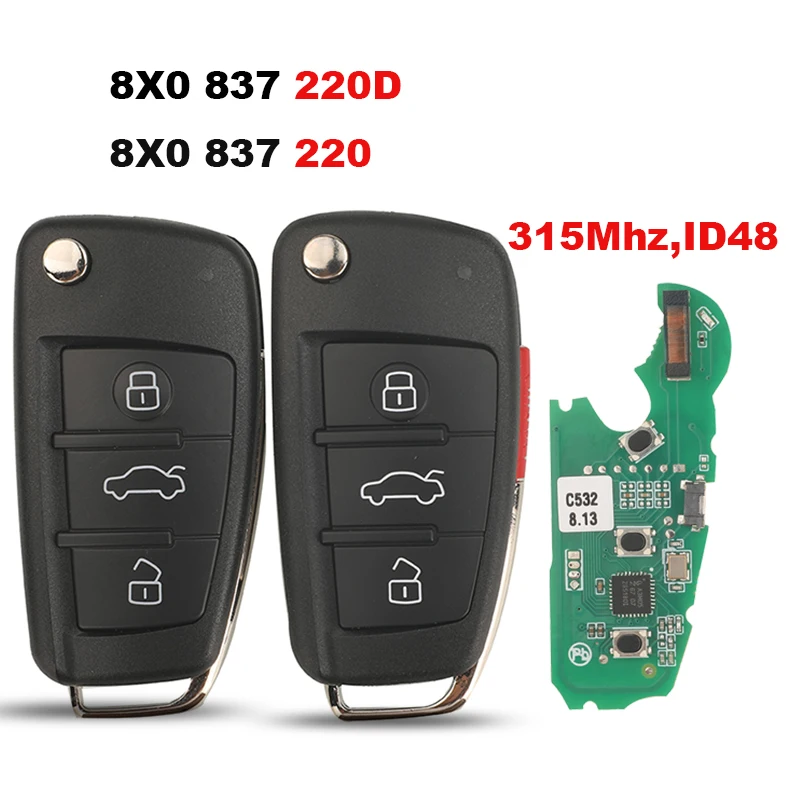 

Jingyuqin 8P0837220D 8X0837220 315 МГц ID48Chip HU66 автомобильный дистанционный ключ для Audi A3 TT A4 S3 S4 2005-2013 откидной складной ключ