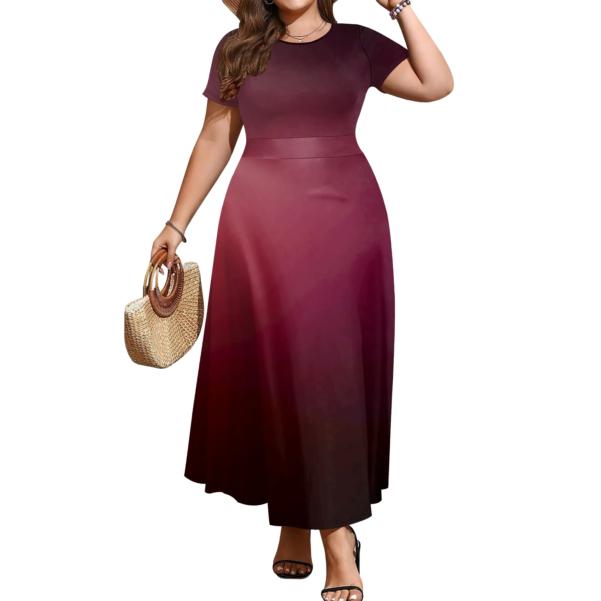 

Plus Size Dress A Line Dresses for Women Summer Long Dresses with Sleeve Casual Belted