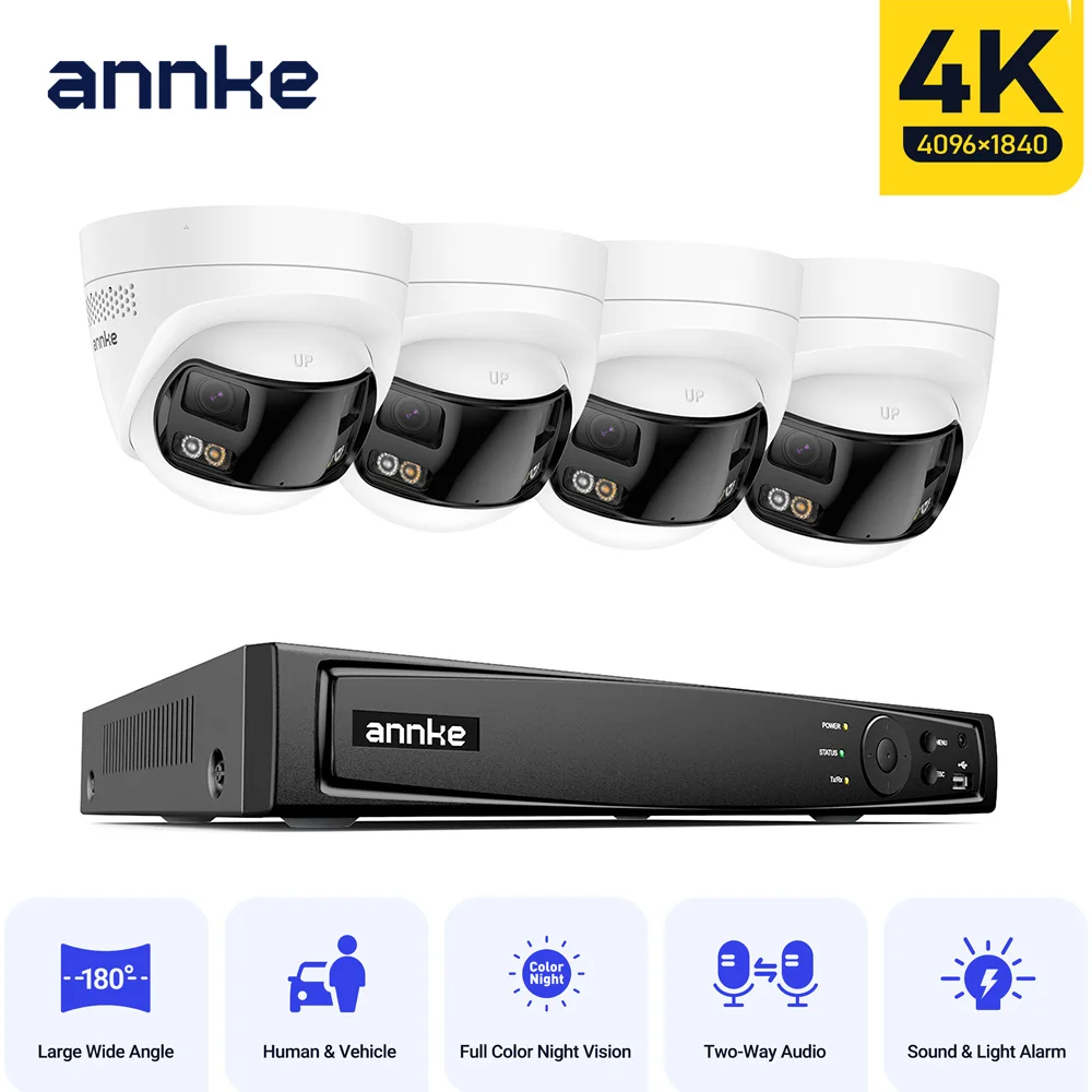 ANNKE 8MP 4K Telecamera di Sicurezza Doppia Lente 8CH NVR Ultra HD POE Ai Rilevamento Umano CCTV Kit di Video Sorveglianza Panoramica di 180 Gradi