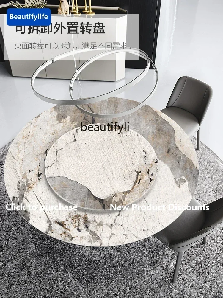 54Light luxury rock slab dining table Multifunctional restaurant with turntable Marble dining table