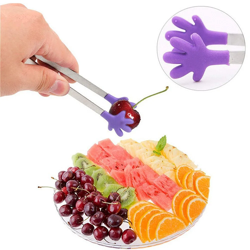 6Pcs/Set Silicone Mini Palm Tongs - 5 Inch Cute Fun Cutlery for Kids, Adults To Hold Food, Ice, Fruit, Sugar, Colorful Designs