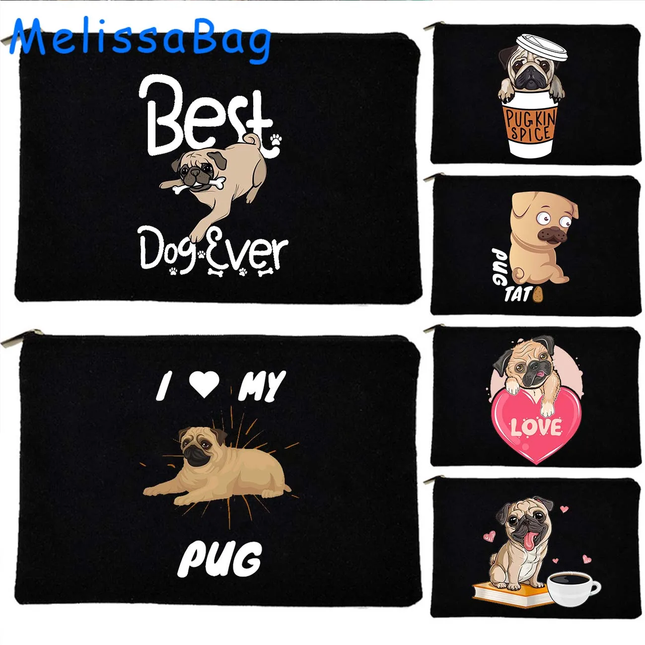 Funny Cute Pug Dog Lover Gifts Puppy Latte Coffee Mom Poodles Pug Loaf Canvas Cosmetic Bag Makeup Bags Pencil Case Zipper Pouch