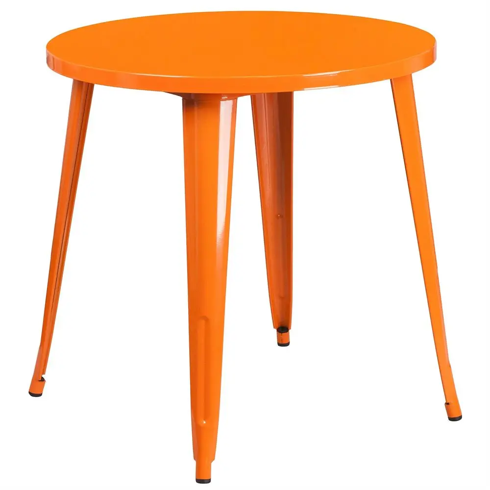 

Retro 30 Round Metal Dining Table, Orange Powder Coat Finish, Industrial Style, Indoor or Outdoor Use, Commercial and Residenti