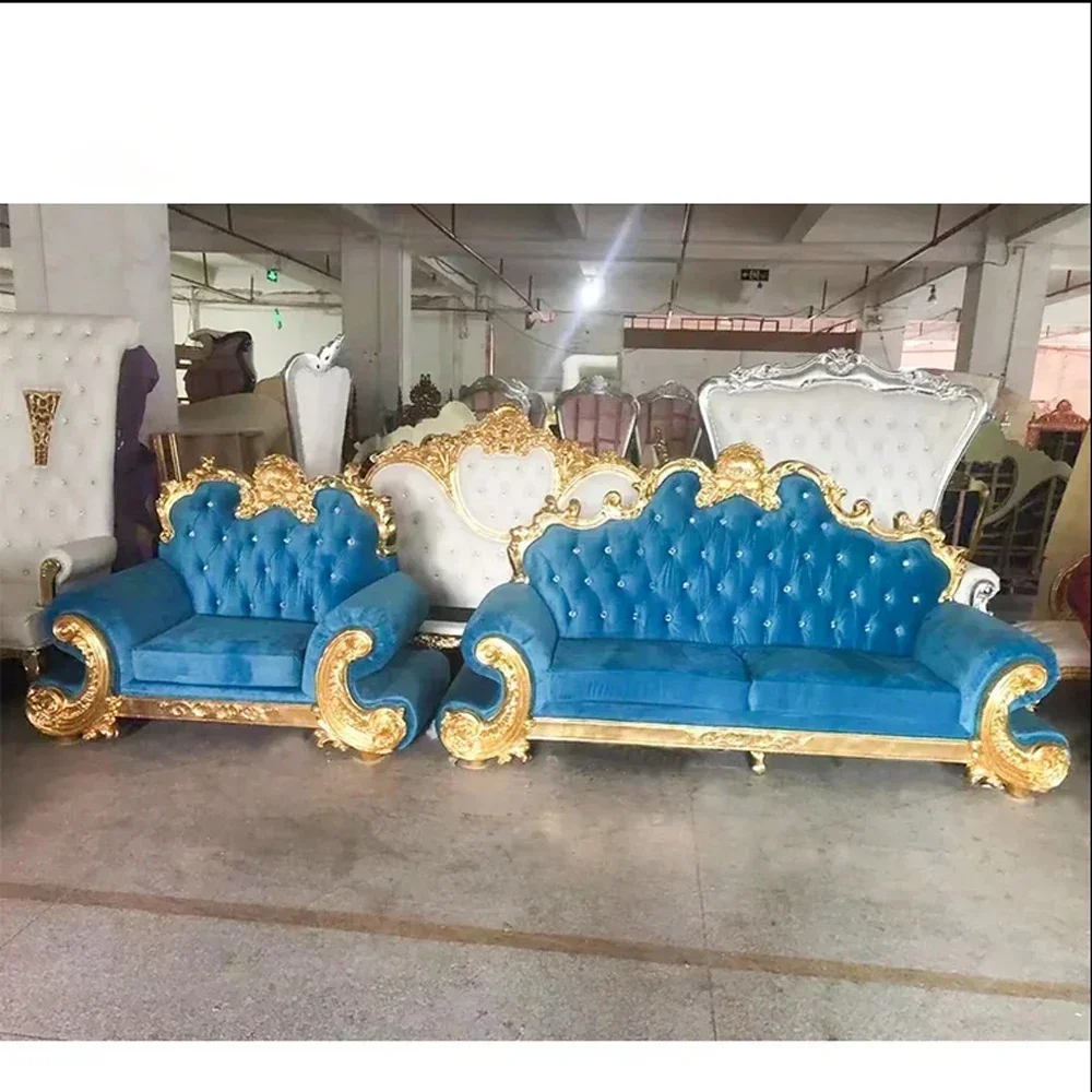 White&Gold Two Seats Thrown Nordic Luxury Queen King Throne Chair Sofa Good Quality Royal Wedding