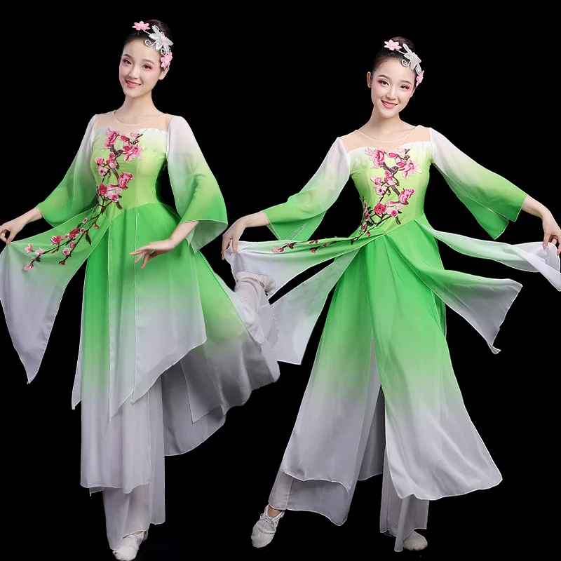 Kostium do tańca klasycznego Hanfu dla kobiet na rok 2024, etniczny strój do tańca z parasolem Jiangnan, tańce z wachlarzami, sukienka Yangko dla dorosłych kobiet.