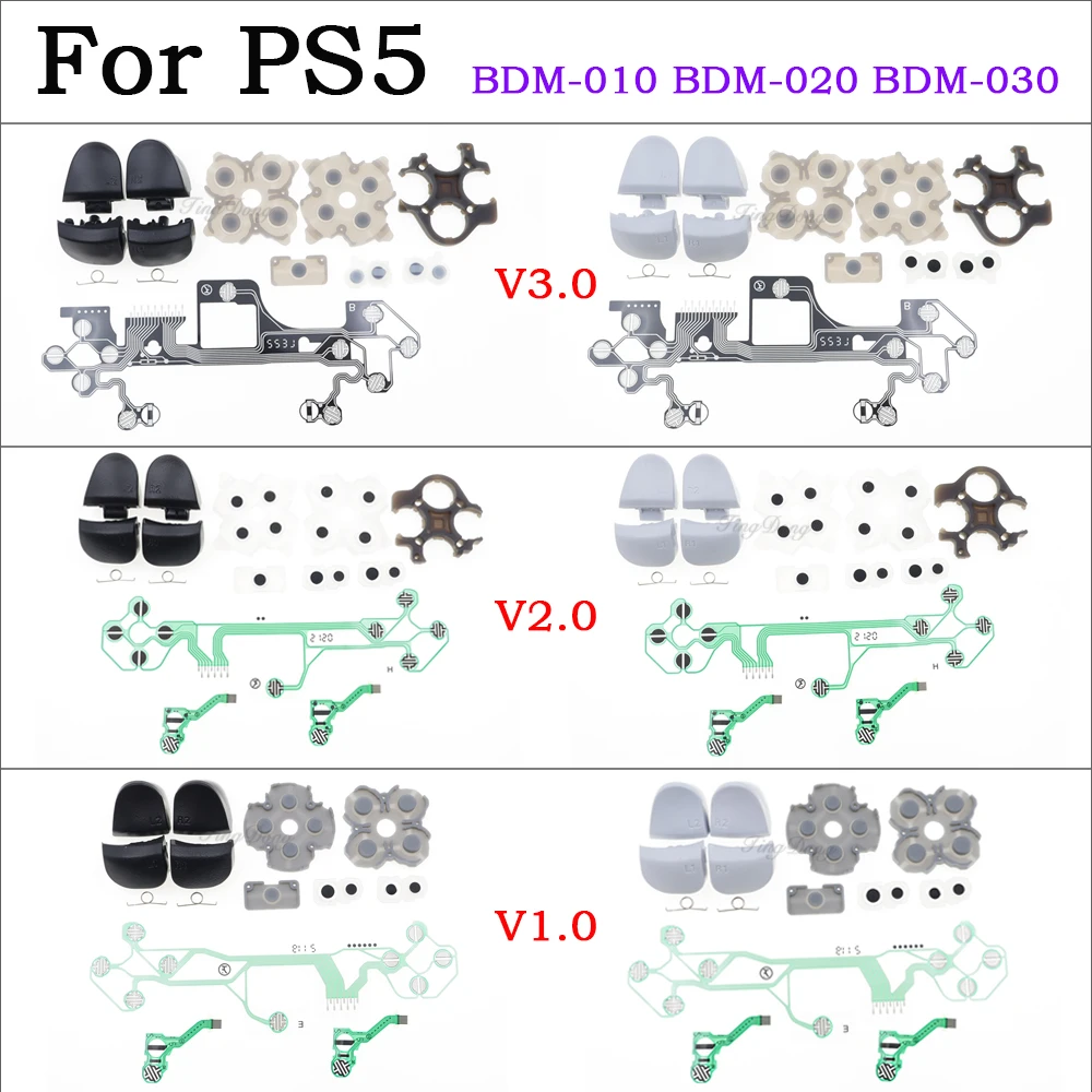 1Set For PS5 BDM-010/020/030 V1 V2 V3 Controller Trigger Buttons L1 R1 L2 R2 with Spring+Silicone Conductive Pad+Conductive Film