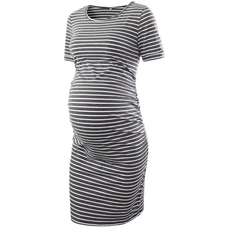 2024 New Round Neck Short Sleeve Striped Maternity Dress Skin-friendly Fabric Outdoor Leisure Indoor Comfortable Dress