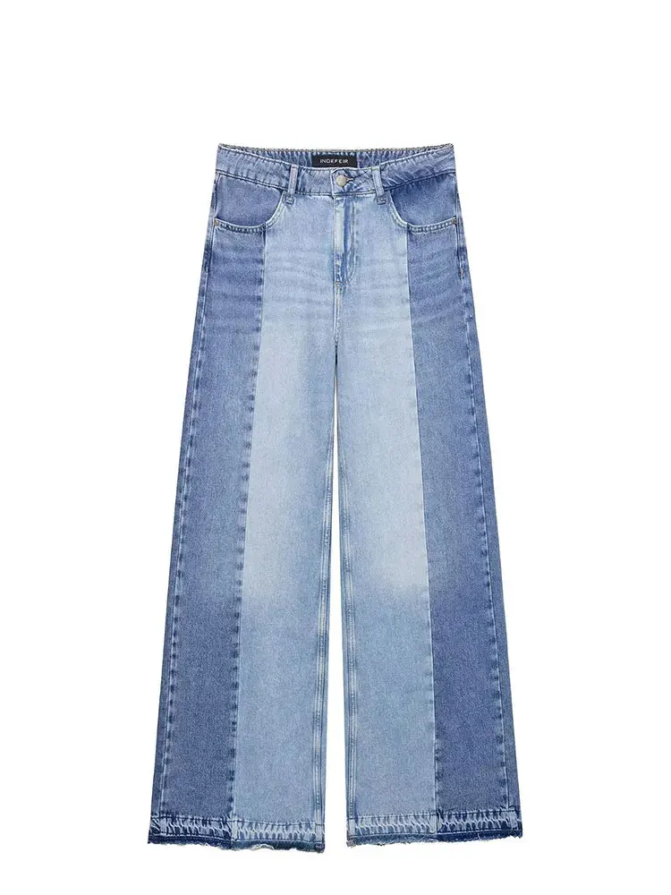 

Повседневные женские джинсы с высокой талией на молнии в стиле пэчворк, джинсовые брюки, женские простые широкие длинные брюки для поездок на работу