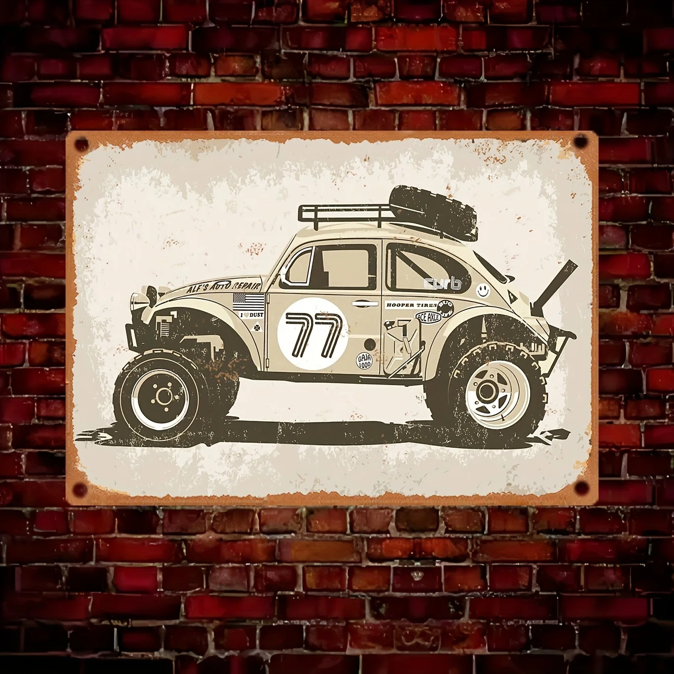  Vintage 1970s Style Metal Wall Art Sign -  Tuumaa, Retro Iron Decor Featuring Classic Car Illustration, Perfect for Home, Garag