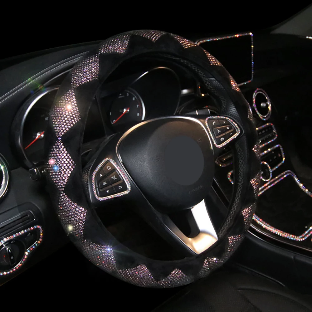 38cm Car-styling Colorful Rhinestone Covered Car Steering Wheel Covers