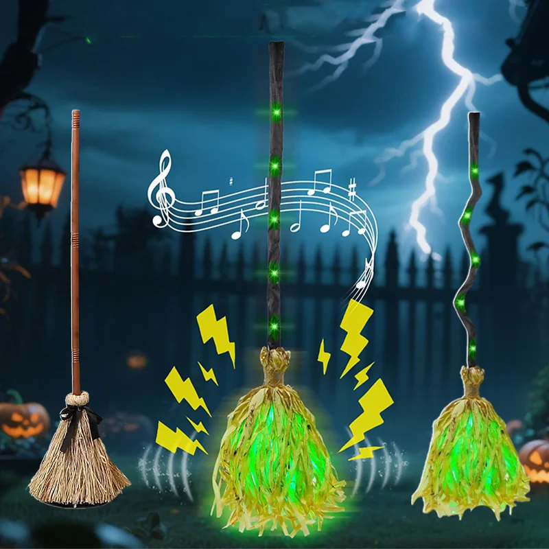 Musical Instrument Gong - Halloween Leuchtender Magischer Besen mit Soundeffekten,