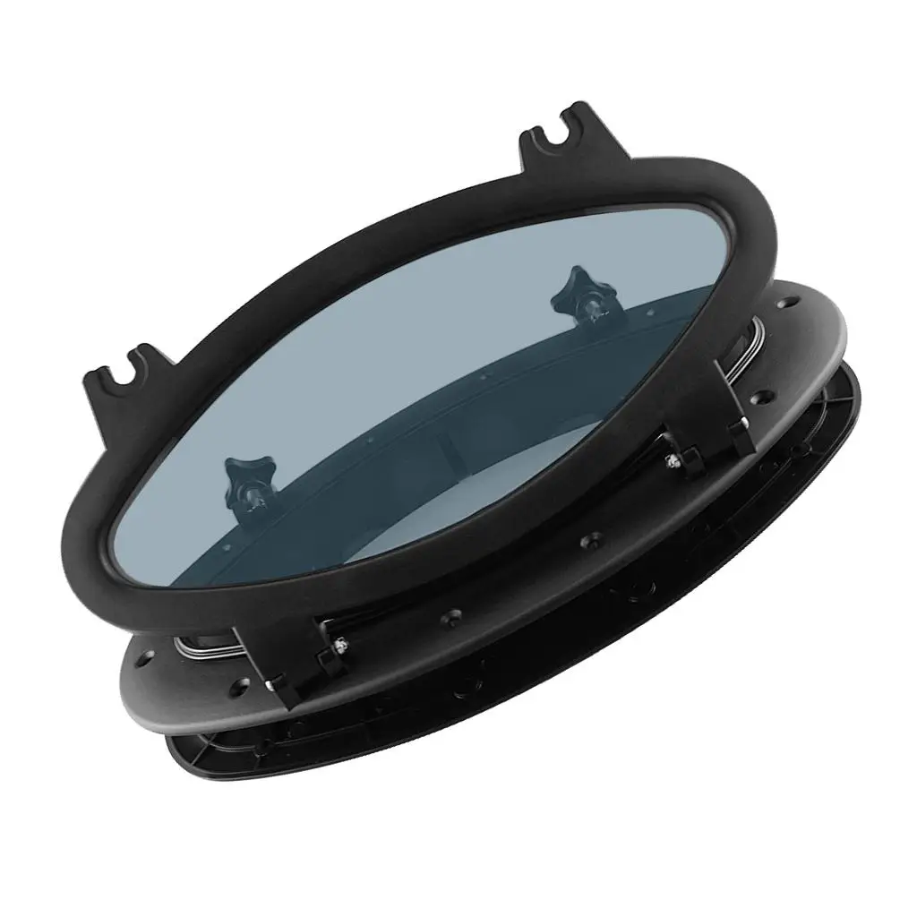 Oval Boat Porthole Window with Black ABS Plastic Trim Port Hole & Tempered Glass - 400x200mm/15.75x7.87inch