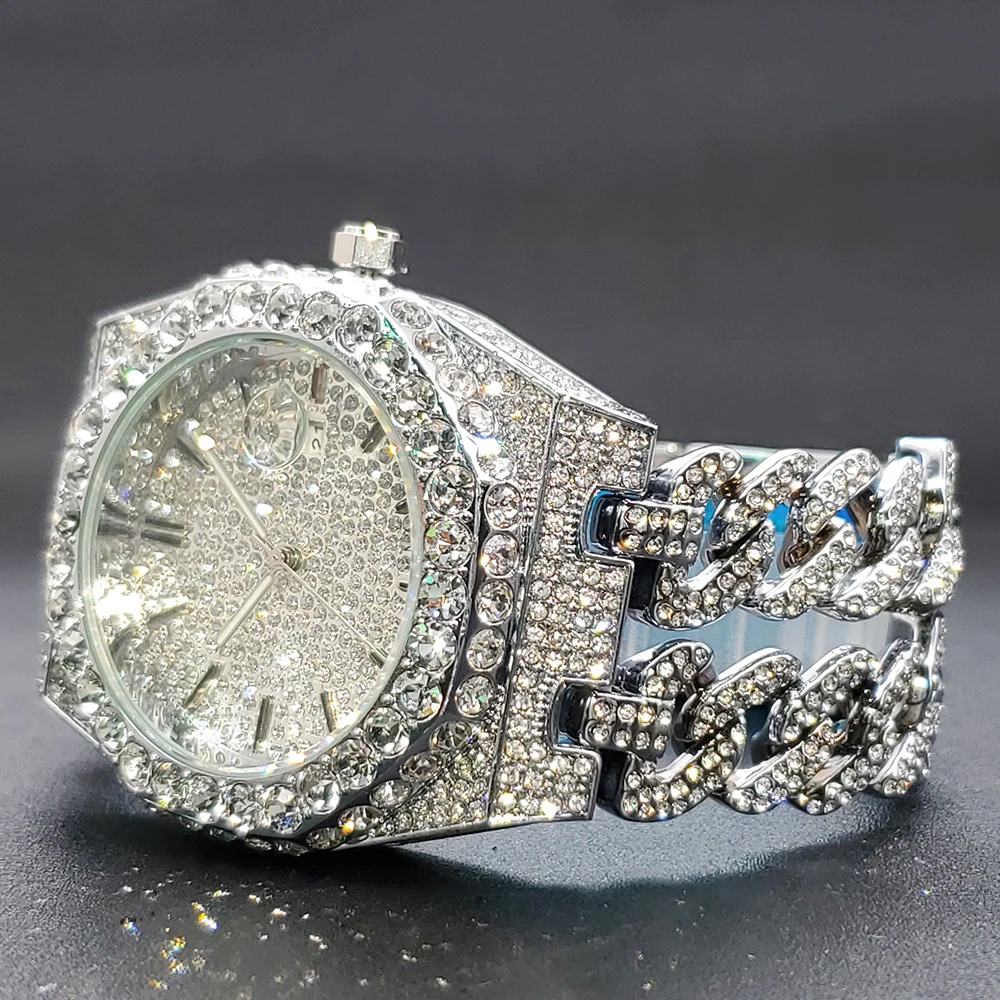 Iced Out Watch For Men Luxury Diamond Watche Cuban Link Bracelet Design Fashionable Quartz Wristwatches For Man uhren für herren