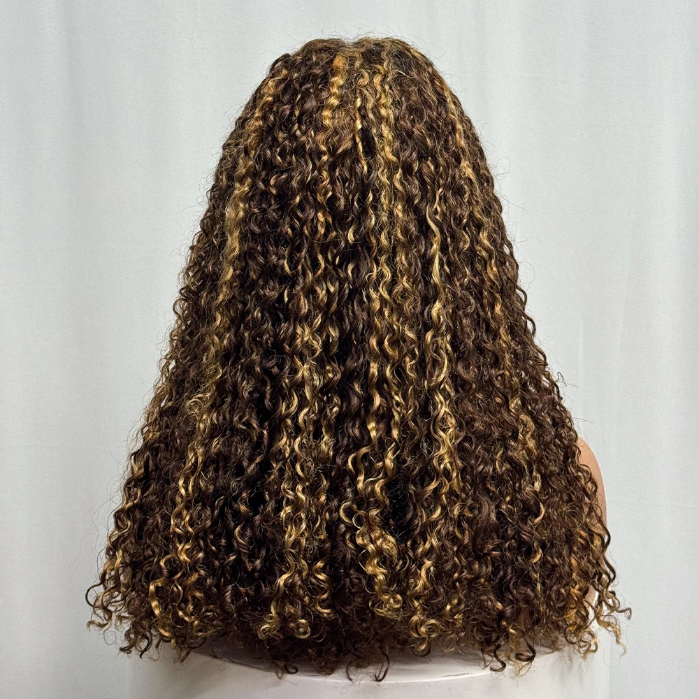 

250% Density 5x5 Lace Closure Glueless Pixie Curly Human Hair Wigs Highlight 4/27 100% Human Hair Pixie Wigs for Women