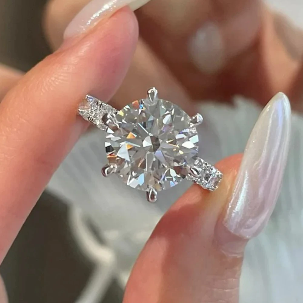 2-5CT Round Brilliant Cut Moissanite Engagement Rings 100% 925 Sterling Silver Sparkling Diamond Wedding Bands for Women Jewelry