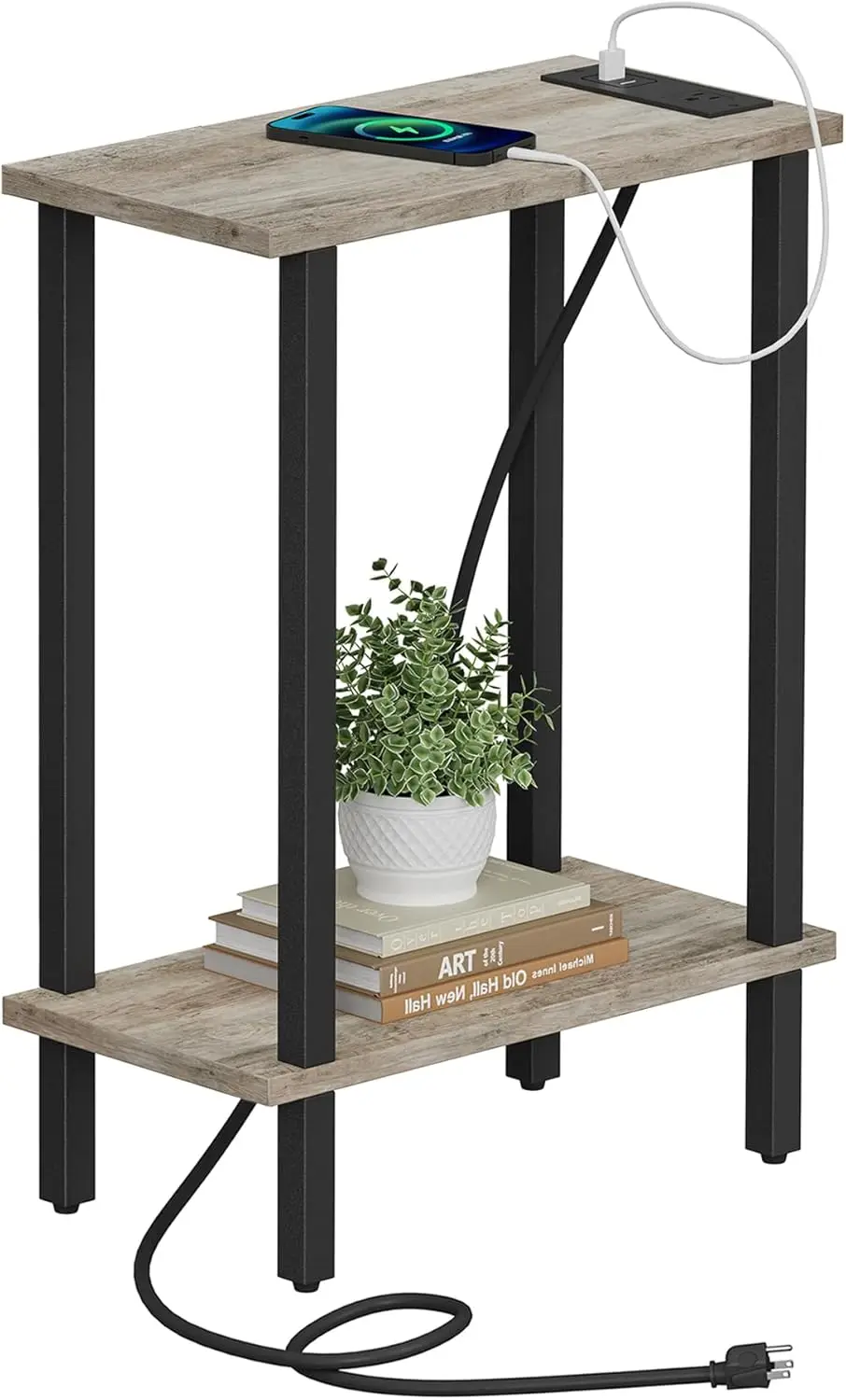 

Small End Table With Charging Station, Narrow Side Table With Usb Ports And Outlets, Skinny Sofa Table, Slim Nightstand, Living