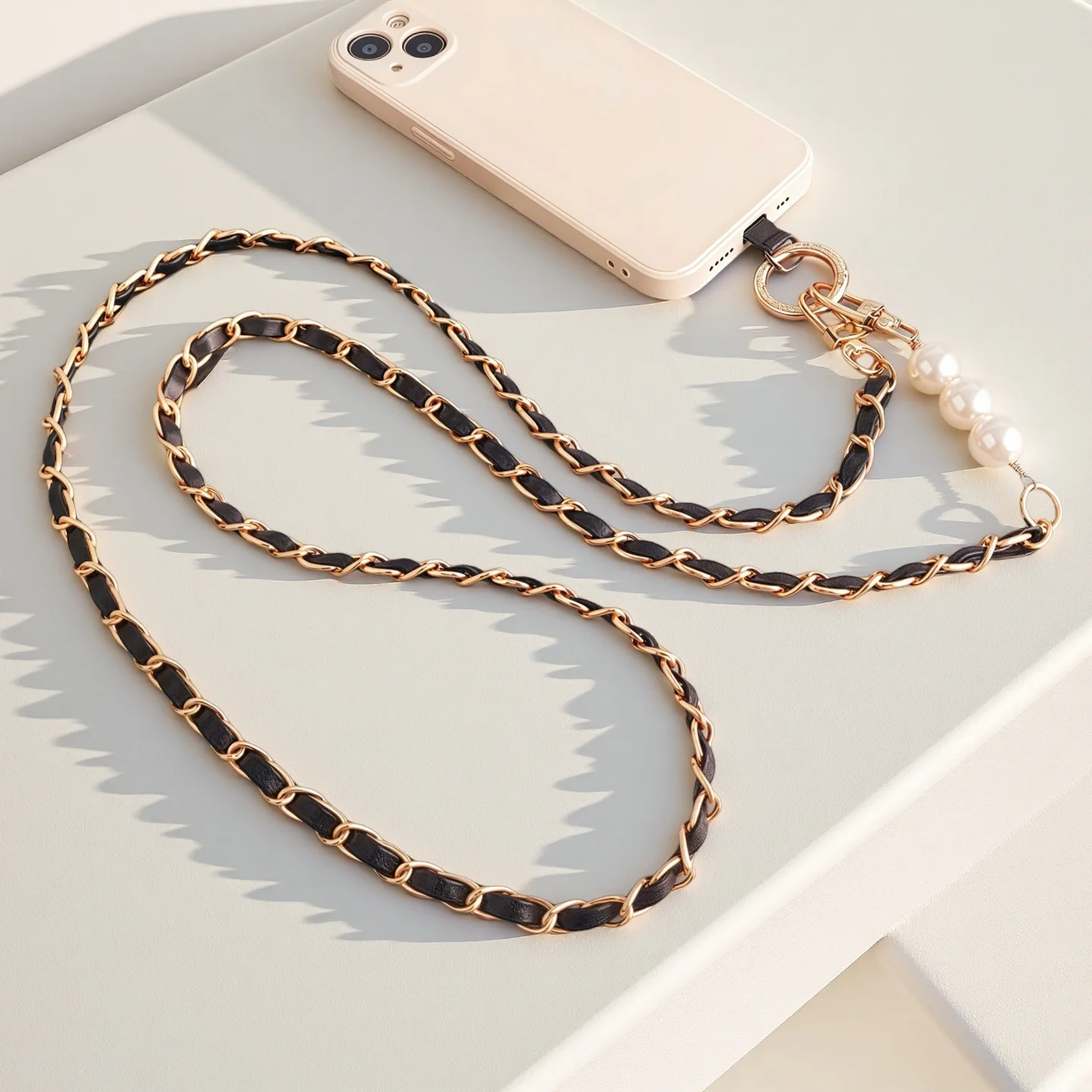 Mobile Phone Lanyard Women\'s Long Neck and Shoulder Strap Phone Case Universal Lanyard Long Crossbody Pearl Pickup Chain