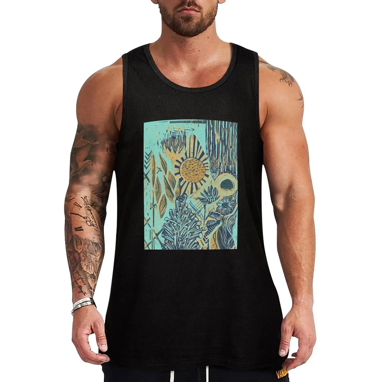 

city bloom teal & gold Tank Top Gym Ready Tank Top Sleeveless Quick Dry Athletic Top